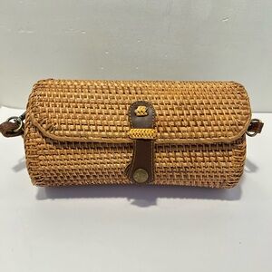 Woven Straw Crossbody Bag in Tan